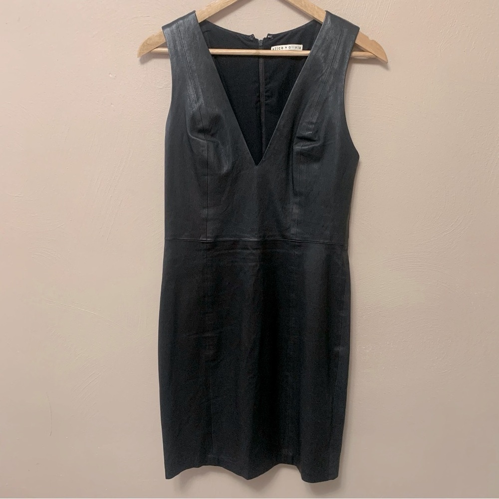Alice + Olivia Black 100% Lamb Leather Mini Dress